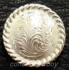 WESTERN LEATHER CRAFT TACK BRIGHT SILVER ENGRAVED ROPE EDGE CONCHO screwback