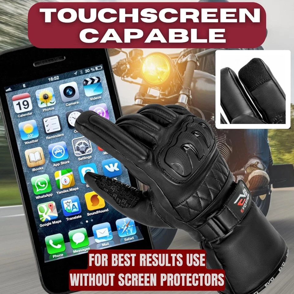 EVO WINTER MOTORBIKE MOTORCYCLE LEATHER GLOVES WATERPROOF WINDPROOF INNER GLOVE - Image 3 of 4