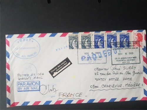 FRANCE 1989 SEAMANS LETTER FRENCH STAMPS USED MONTREAL SIGNED LE COMMANDANT ODET