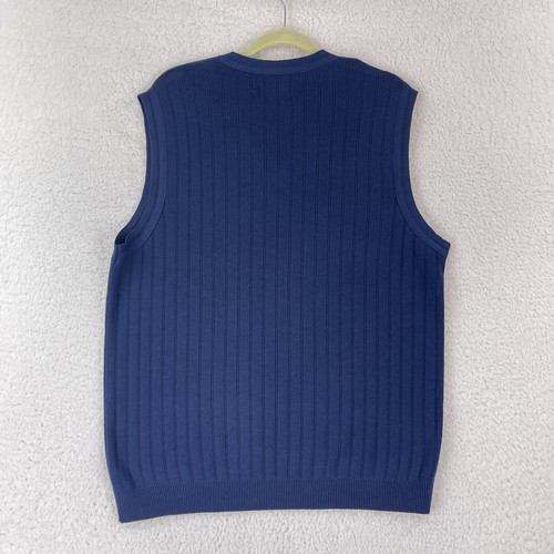 Cutter & Buck Blue Ribbed 100% Merino Wool Sweater Vest Mens Pullover Size Large - Picture 12 of 14