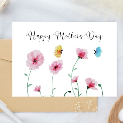 Pink flowers and butterflies mothers day card to someone special