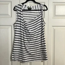 VELVET A PEA IN THE POD Medium Black White Stripe Sleeveless Maternity Tunic