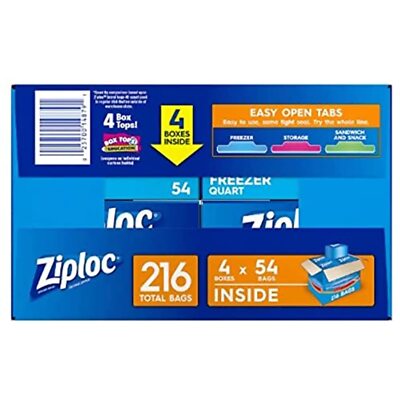 Ziploc Double Zipper Quart Freezer Bags, 216 Count 798256050282| eBay