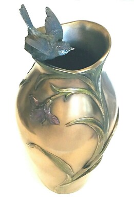 Veronese Vase Collections cast risen Bronze Finish - Orchid & Blue Tit Vase
