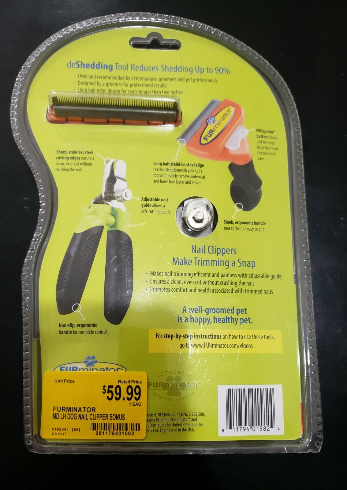 Furminator Deshedding Tool and Nail Clippers Combo Pack - Brand New 