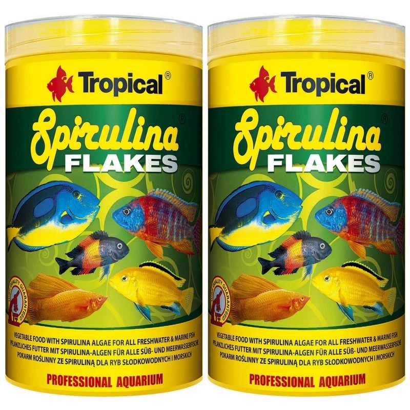 2x Tropical Spirulina Flakes 1000ml Fischfutter Süß- Meerwasser Flocken Guppy