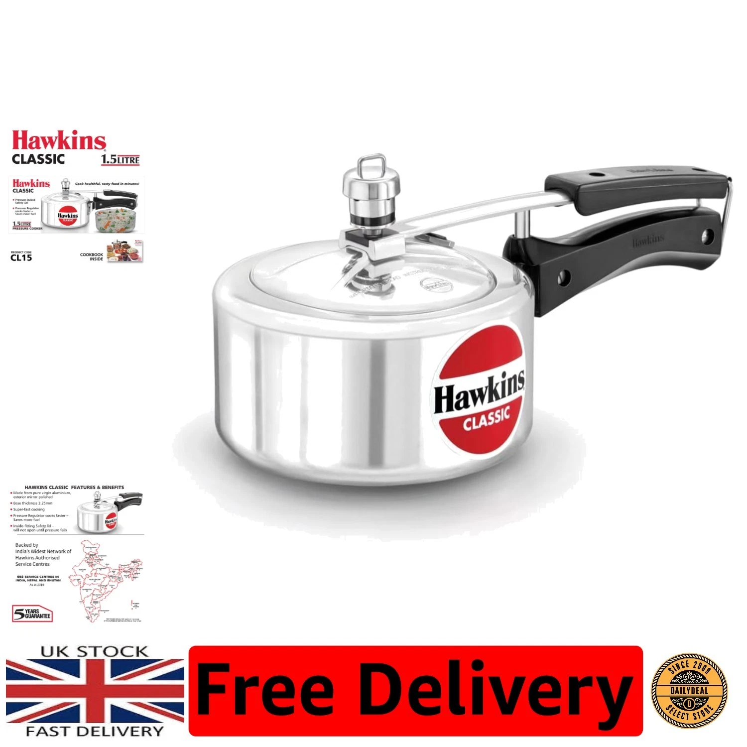 Hawkin Classic 1.5L Electric Stovetop Pressure Cooker - Elegant Aluminium Design