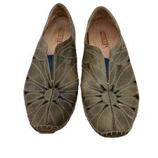 Pikolinos Jerez Leather Flats Olive Green Floral Cutouts US 7.5-8 Sz 38 READ