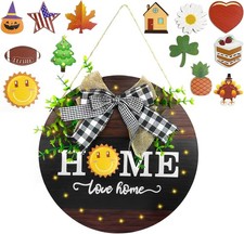 Interchangeable Seasonal Welcome Sign Front Door Decoration with 13 Changeable I