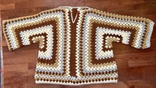 Vtg 70s Crochet Granny Square Pullover Poncho Sleeves-Handmade-Festival Sweater