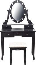 Retro Makeup Vanity Desk and Stool Set with LED Lights Mirror, 5 Drawers