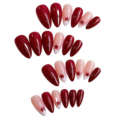 Nail Art Stickers French Almond Shaped Five Point Star Print Removable 5 Pieces