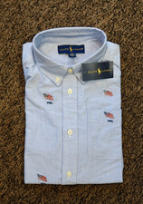 Ralph Lauren Boy's Embroideres PRL Flag Button Down Shirt - XL 18 -20 - Blue
