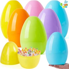 6 Pack 10” Jumbo Pastel Plastic Easter Eggs Empty Fillable Hunt Decor Party Kids