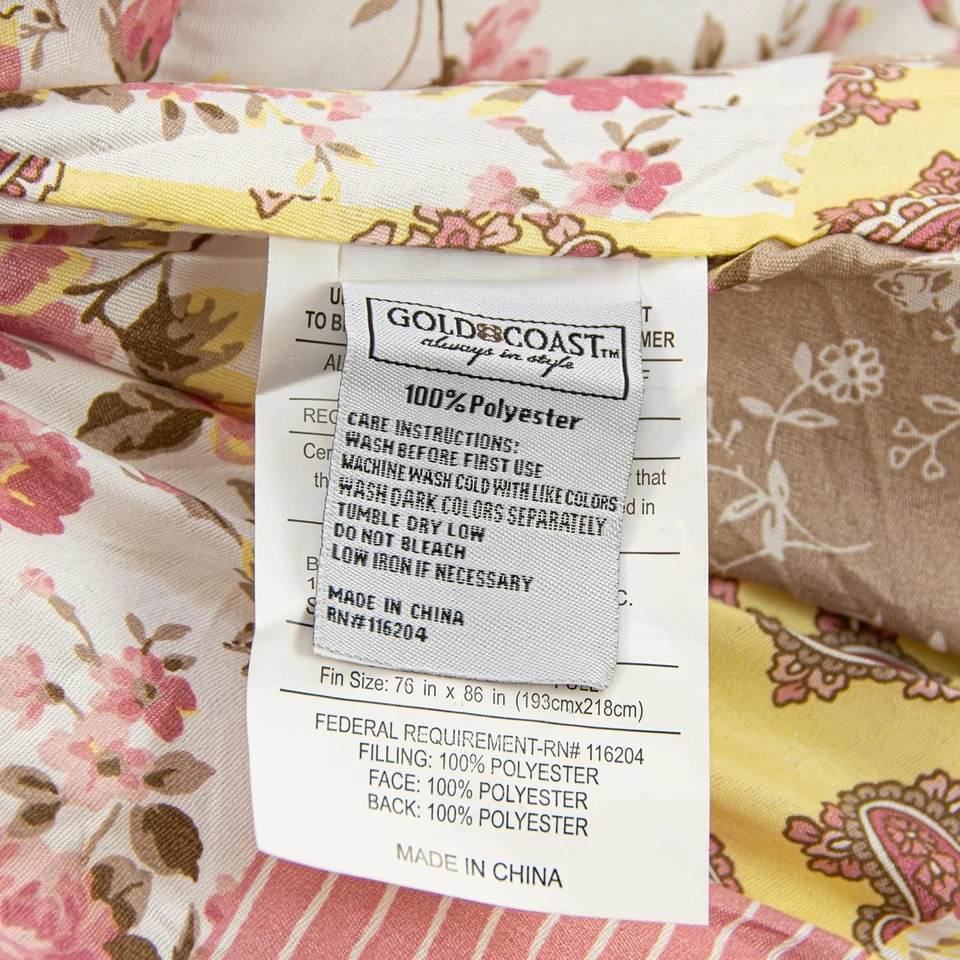 Conjunto de edredom floral Gold Coast 8 peças cama em uma bolsa olmo rosa e amarelo, completo - Imagem 4 de 4