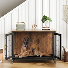 Heavy Duty 37.5 Inch Dog Crate Furniture with Wheels Removable Tray for Medium