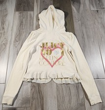Y2K Vintage Juicy Couture Women  s Cream Velour Hoodie Jacket Size S