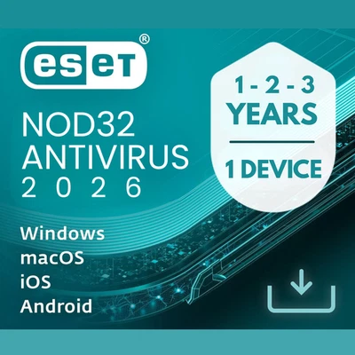 ESET NOD32 Antivirus 2026 – 1, 2, 3 Anni – 1 Dispositivo – Chiave ESD Globale
