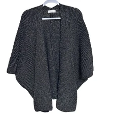 House of Harlow 1960 Cardigan Wrap, Cape, Shrug Metallic Knit Black & Gold L-2XL
