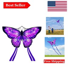 Vibrant Purple Butterfly Kite for Kids  Adults - 55" x 28" with 300ft String