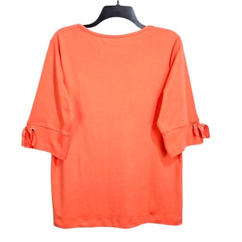 Blair Top Womens M Orange Round Neck Short Elbow Sleeve w Cuff Detail Casual - Picture 3 of 12
