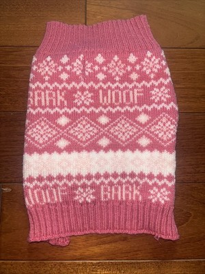 Small Dog Unbranded sweater pink and white Says Bark And Woof 