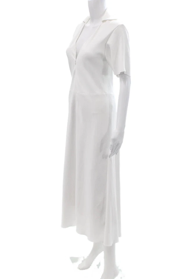 Vince Women Maxi Shirt Dress White Collared Zip Short Sleeve Size 2 - Image 2 of 4