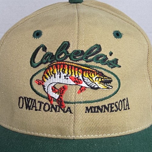 Cappello Berretto Vintage Cabelas Fishing Walleye Ricamato Owatonna MN Snap Regolabile - Foto 6 di 6