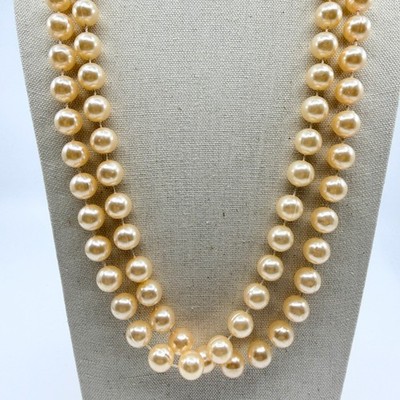 Vintage Cream Faux Pearl Double Strand Necklace Endless Layering Boho Classic