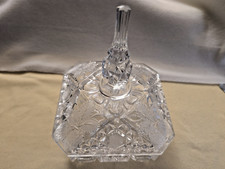 VINTAGE CRYSTAL STRAWBERRY DIAMOND PATTERN COVERED CANDY DISH HOLLYWOOD REGENCY