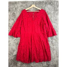 Lane Bryant Red Lace Dress Fit & Flare Bell Sleeve 24 24W Holiday Christmas