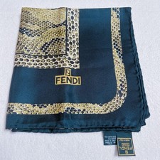 FENDI Silk Scarf Large Snake Pattern 85x85 cm Black Gold 100 Silk - Vintage