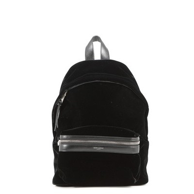SAINT LAURENT PARIS City Backpack Velour/Leather Black 462807