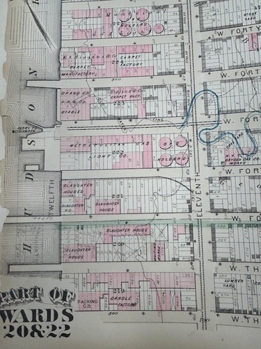 ORIG. 1879 MANHATTAN NYC ATLAS KARTE HELL'S KITCHEN W.38TH-W.50TH & 6TH AV.-RIVER - Bild 2 von 3