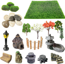 26 PCS Outdoor Fairy Garden Miniatures Mini Zen Garden Accessories, Artificial G