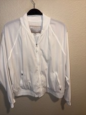 Athleta Amalfi Bomber Jacket Full Zip Back Cinch White M Lightweight Vented UPF