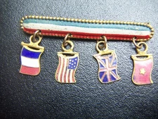 WWII USA UNITED KINGDOM FRANCE USSR ALLIED FLAG BROOCH PIN SUPERB AUTHENTIC ITEM