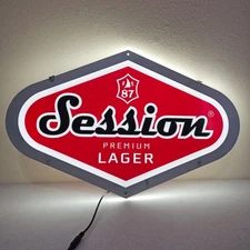 Session PREMIUM LAGER BEER LIGHT UP HANGING SIGN Double Sided man cave