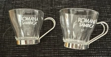 Romana Sambuca Italy Glass Espresso Cups w/ Metal Handles Set of 2 Vintage