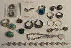Vintage sterling silver mixed jewelry lot 50g+ bracelet ring earrings scrap/wear