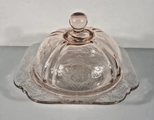 Vintage Indiana Glass Pink Madrid Recollection Covered Butter/Cheese Dish Dome