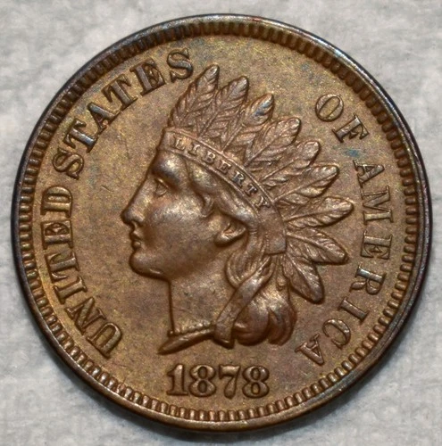 About Uncirculated 1878 Indian Head Cent, Razor-Sharp, Scarce Date.