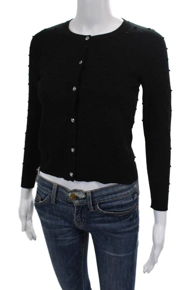 Top Milly Mujer Texturizado Cuello Redondo Manga Larga Botón Tejido Negro Talla S Foto 2 de 4