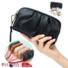 Genuine Leather Women's Wristlet Wallet Coin Purse Card Pouch Ruched Bag Handbag
