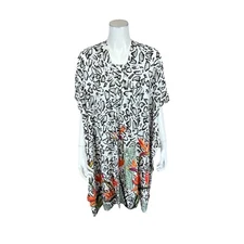 Attitudes by Renee Border Print Caftan w/ Pull Out Print Tank White XX-Small Sz