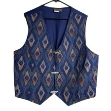 Vintage Roper Vest Womens 2x Blue Aztec Western Tribal Blanket Tapestry Usa Made