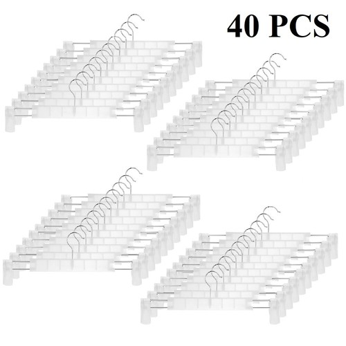 10-80PCS Pant Hangers w/Clips Non Slip Adjustable Clips Skirt Hangers Space Save - Picture 29 of 31