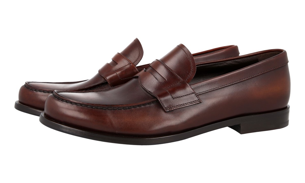 PRADA Leather Sole Penny Loafer Dress Suit Shoes - Brown  display picture 2