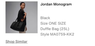 NIKE AIR JORDAN MONOGRAM MA0759-KK2 DUFFLE TRAVEL GYM BAG