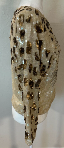 Rare Vintage Batwing Sequin Tiger Leopard Face Formal Dress Top Silk Blouse Sz M - Picture 7 of 9